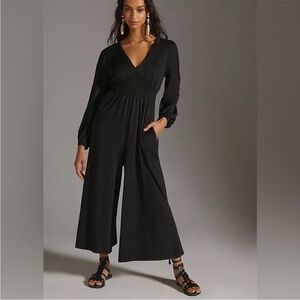 Anthropologie Hutch Wide Leg V-Neck Black Jumpsuit medium black